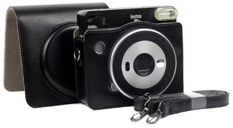 Yunseity Instant Camera Protective Case Compatible with Fujifilm Instax SQ6, Vintage PU Leather Camera Bag with Adjustable Shoulder Strap & Detachable Top Cover (Black)