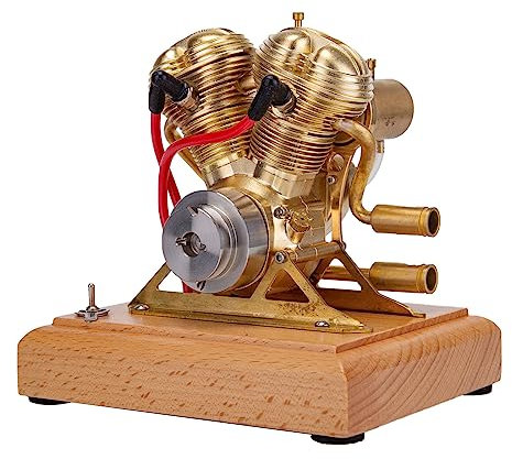 DUZU Verbrennungsmotor Modellbau, 4,3cc OHV Zweizylinder Viertaktmotor Bausatz Benzin Engine Modell für Motorrad, Mini Metall Motor Engine Kit für Technikbegeisterte