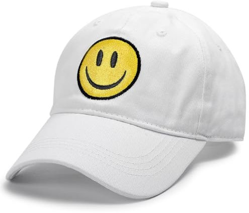 SONMONY Baseball Cap Smile Face Embroidered Adjustable Dad Hat White