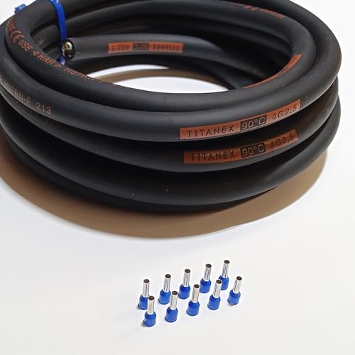 TITANEX H07RN-F 4x1,5 mm² (4G1,5) Motorenkabel, Gummikabel, Baustellenkabel für den Außenbereich 5-50m inkl. 10 Aderendhülsen (15 Meter)