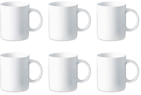 Acan Tradineur - Pack de 6 tazas de cerámica, tazón desayuno, café, infusiones, diseño clásico, aptas para lavavajillas y microondas (Blanco - 330 ml - 9,2 x 8 cm)