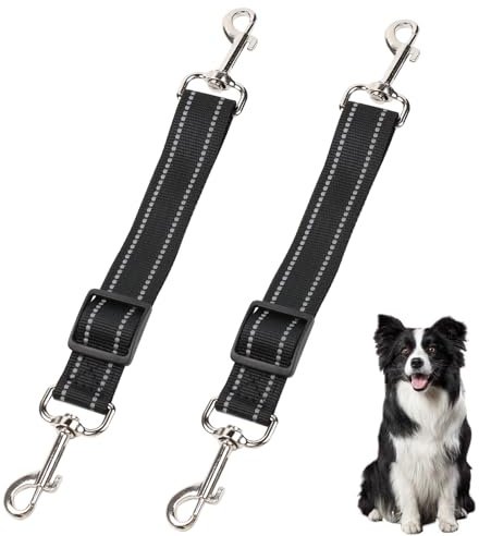 2pcs Dog Collar Clips, Reflective Nylon Dog Collar Leash, Adjustable Dog Collar Connector, Quick Release 360° Rotatable Harness Clip Double Ended Clip Strap for Dog Harness to Collar Safety Clip