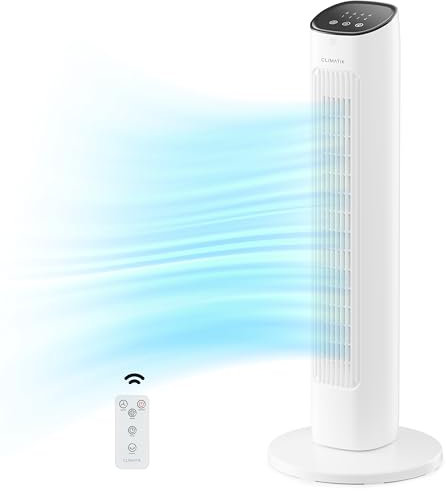 Climatik 32-Inch Tower Fan Quiet Cooling Oscillating Standing Fan with Remote Control, 3 Speed Settings & Night Mode, 15 Hour Timer Energy Efficient Ideal for Home, Office, Bedroom, Living Room