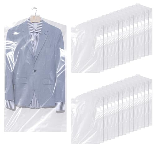 Hejo 30 Stück Kleidersäcke Transparent Kunststoff Kleiderhülle 60×90 cm | Waschbar staubdicht durchsichtig hängend, Kleiderschutzhülle für Anzüge Kleidung