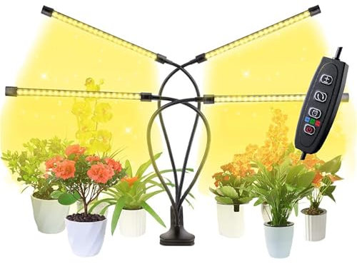 Generic Lampes de croissance à DEL à 4 têtes à spectre complet avec pince pour plantes d'intérieur et démarrage des graines, intensité variable à 10 niveaux, allumage automatique, minuterie 3, 9 et 12