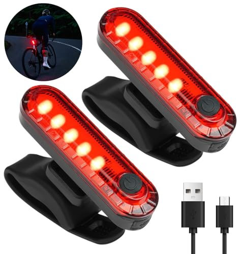 LED Rear Bike Light Ultra Bright 2 Pack USB Rechargeable Bike Tail Light Waterproof Bicycle Back Light for Cycling Fits on Any Helmet 4 Mode Options