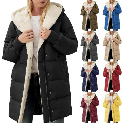 2 euro artikel, outlet angebote damen, Winterjacke Damen Lang Warm Gefüttert, Winter Warm Wintermantel Parka Jacke Gefütterter Winterparka Mantel Fleecejacke Outdoor, black friday angebote