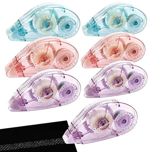 Redamancy 6 Pack Glue Tape Roller, 8mx8mm Double Sided Tape Dispenser Transparent, Scrapbooking Supplies, Adhesive Glue Roller Tape for DIY Crafting Gift Wrapping Envelope Sealing (Pink&Purple&Blue)