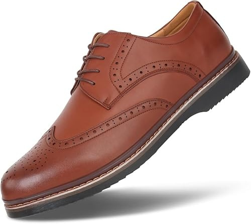 Hawkwell lågskor för män med vinglock, brogue-skor, plusstorlek, EU-storlek 47, 48, 49, 50, 51, BRUN, 48 EU