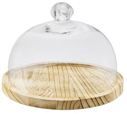PALUPLUS Campana in Vetro con Base in Legno, Misura 25x18cm, Teca in Vetro Trasparente, Espositore per dolci e oggetti, composizioni floreali, oggetto decorativo per la tua casa -7984M