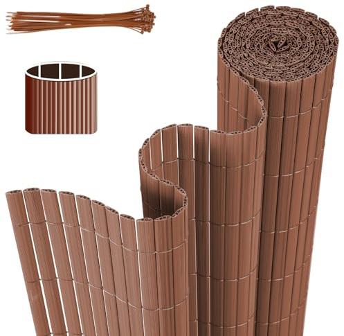 Jaxguom PVC Sichtschutzmatte, 140 x 300cm Sichtschutzzaun mit DREI Rippenverstärkungen und Kabelbindern, Windschutz Balkon Sichtschutz Wetterfest, für Zaun Garten Terrasse, Braun