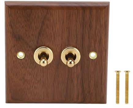Interruptor de Doble Palanca, Panel de Montaje de Madera de Nogal de Nogal de Pared de Doble Interruptor de Atenuación de Luz de Doble Palanca con Tornillo de Latón, 50HZ 250 V