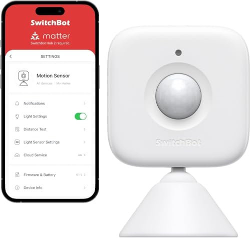 SwitchBot Smart Motion Door Sensor - Sistema di sicurezza domestica wireless, allarme rilevatore di movimento PIR, compatibile con Alexa utilizzando SwitchBot Hub, Bianco