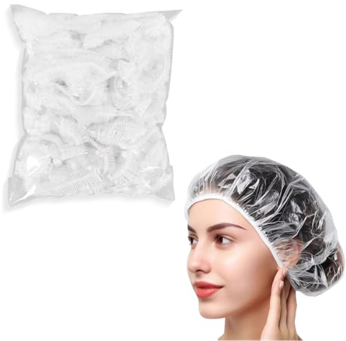 ZILZUFA 100 Gorros de Ducha Desechables Transparentes (50 cm), Protección para Cabello en Viajes/Salón, Gorro Ducha Gorros Desechables