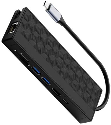 Uqezagpa 7 Port USB C Adapter With 4K30hz Video And Gigabit Ethernet For Laptops Tablets Phones Charging And Data Transfer Dock