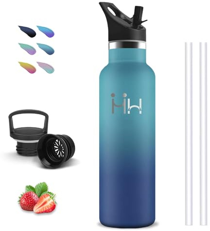 Botella Termica, 750ml Cantimplora Acero Inoxidable, con Pajita, sin BPA, A Prueba de Fugas, Mantiene 24H Frio/12H Calor, Termo de Agua, Botella Agua Acero Inoxidable para la Senderismo, Viajar, Yoga