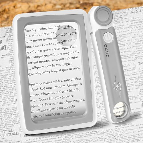 5X 10X 45X Rechargeable Magnifying Glass for Reading with Collapsible Handle, Full Page Magnifier with 20 LEDs, Dimmable Rectangle Book Magnifier for Seniors Low Vision