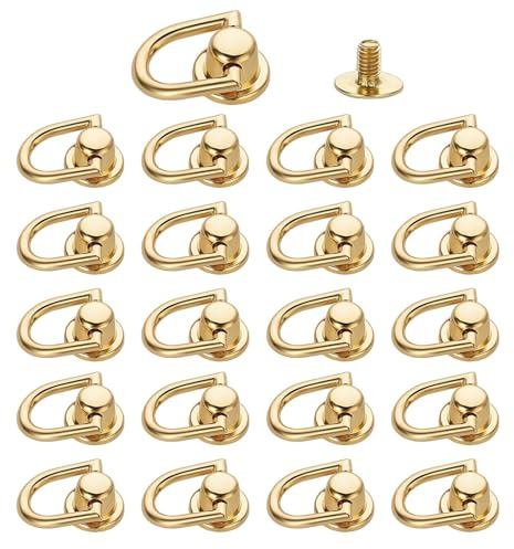 20 remaches de latón en D, 8 mm, juego de remaches de piel con anillo dorado, remaches de piel, monedero, remaches de rosca, juego de conversión de 360°, para manualidades, monedero, teléfono móvil