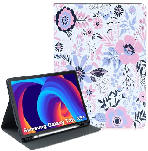 LSPCASA Hülle für Samsung Galaxy Tab A9 +/A9 Plus 11 Zoll 2023 SM-X210/X215/X216 Ultradünne PU Leder Book Schutzhülle mit Stifthalter und Standfunktion Tablet Hülle Eisenkraut