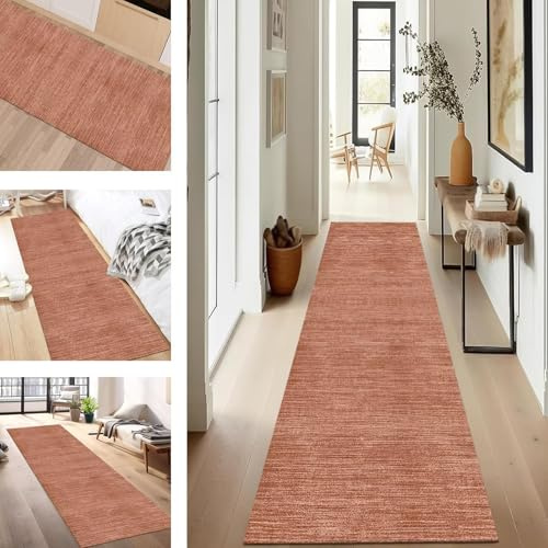 SUCERU Teppich Läufer Flur Küche rutschfest Waschbar Schmutzfangläufer Dauerhaft 50X150CM Rot-Braun Korridor Teppichläufer Flurteppich für Wohnzimmer Schlafzimmer Büro Esszimmer Küchenläufer