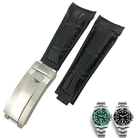 BCMCBV 20 mm Uhrenarmband mit gebogenem Ende, Lederarmband, passend für Rolex 116610 Submariner Oyster GMT Daytona Slide Lock Schnalle Rindsleder Armbänder, 20 mm, Achat