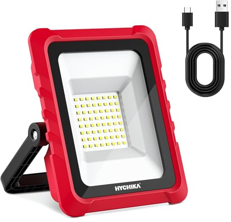 HYCHIKA Projecteur LED Rechargeable,20W 2000 lumens 6500K, Avec Ports De Charge Usb Et De Type C, Étanchéité IP65,adapté au camping et aux chantiers de construction