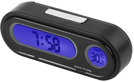 Tomvorks Reloj Electrónico de Automóvil de Retroiluminación LED, Medidor de Termómetro de Reloj, Diseño de Moda Exquisita de Pantalla LCD Grande, Instalación Universal,