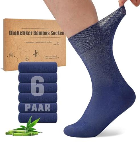 Niorasen Bambus Diabetikersocken, 6 par Diabetessockor utan Resår och Sömmar, Bambustrumpor, Läkarsockor, Hälsosockor med Bekväm Resår för Män och Kvinnor, Perfekta för Arbete, Promenader