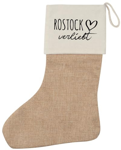 Huuraa Weihnachtsstrumpf Rostock verliebt Geschenk Beige Jute Rostock Geschenkidee