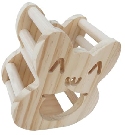 BESTonZON Holz Futterstation für Kaninchen und Kleintiere Kleine Heuraufe mit Glatten Kanten Hält Gras Sauber im Käfig Installieren Robustes Naturholz Futterregal für Meerschweinchen und