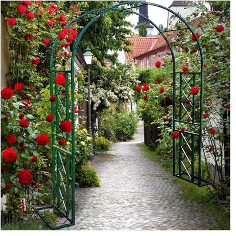 Arco de jardín de metal, resistente para plantas trepadoras, decoración de ceremonia de boda al aire libre, disponible en tamaños de 140 a 340 cm (verde, 260 x 230 x 40 cm)