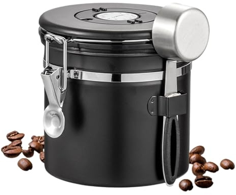 Mppchhn Boîte À Café - Rangement Pour Café Moulu Et Grains,Pot Avec Cuillère Mesureuse Et Traqueur Date Pour Cuisine Maison Restaurant Boulangerie