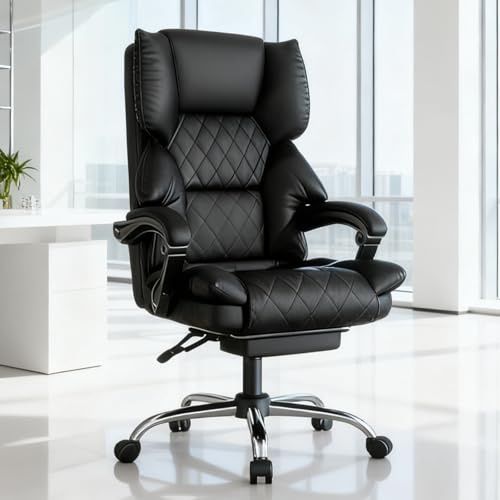 GartistGo Exekutiver Ergonomischer Bürostuhl mit Fußstütze - Lederimitat neigbarer chefsessel, verstellbare Höhe und 135° neigbare Rückenlehne, Hochlehnen-Lendenstütze, für Home-Office