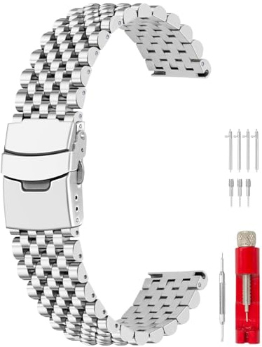 Kai Tian Schwer Edelstahl Uhrenarmband 20mm 22mm Hochbelastbar Matt poliert Schnellverschluss, 7 Beads uhrenarmbänder Ersatzarmband für Herren und Damen Silber Schwarz Gold