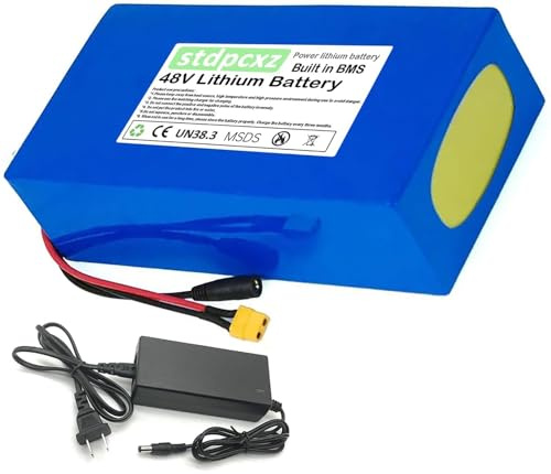 48V 10Ah 15Ah 30Ah Batería De Bicicleta Eléctrica Baterías De 48V para Scooters Eléctricos Batería De Iones De Litio Batería De Scooter Eléctrico para 200W 350W 500W 800W con Cargador 48V 15Ah, T