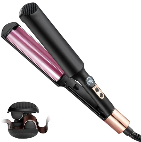 Rppiup Hair Waver Crimper, 20MM 2 Barrel Beach Wave Hair Curler, 5 Adjustable Temp (140°C-220°C) Mini Mermaid Curling Tongs, Hair wavers for Short/Long, Travel-Friendly Wave Curling Iron for Women