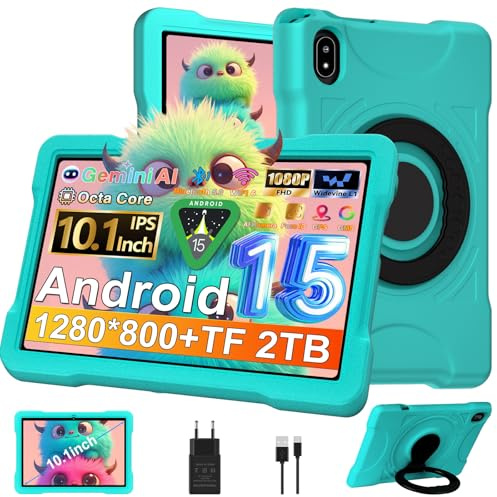2026 Última Android 15 Tablet 10 Pulgadas｜Octa Core 2.0Ghz｜ 64GB ROM (TF/2TB)｜5MP+8MP｜Juegos Software educativo (iWAWA)｜1280 * 800 Pixels｜Widevine L1｜5G + 2.4G WiFi 6｜Tableta con Funda Eva+360°,Verde