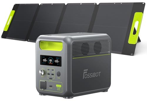 FOSSiBOT F1200 solgenerator med 110 W-solpanel, 1 200 W, bärbar powerstation 1024 Wh, LiFePO4, med AC-utgång, 13 uttag, mobil strömförsörjning, utomhus, camping, husbil, backup