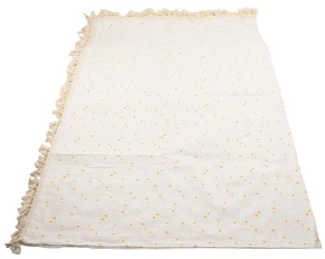 FUBESK Daisy Gartentischdecke 140x200cm Baumwolle Leinen Mischung mit Quasten für Innen und Außen UV und Wetterfest