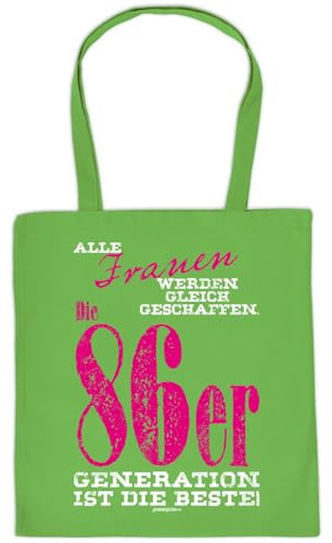 Geschenk 40.Geburtstag - coole Geschenktasche 40 - Jahrgang 1986 : Frauen gleich geschaffen 86er Generation - Baumwolltasche 40 Jahre - !! Für 2026 !! - Farbe: hellgrün