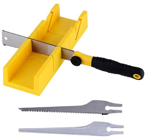 4-teiliges Gehrungslade mit Japansäge Set, Schnittwinkel: 22,5°, 45° und 90°, Gärungsschablone mit Säge für Holz Kunststoff Robustes, Handsäge-Set mit 3 Sägeblätter, Schneidlade für Präzise Holzarbeit