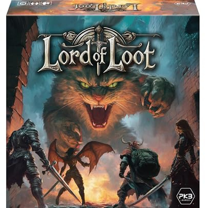 Lord of Loot, kooperatives Fantasy-Brettspiel, ab 14 Jahren, für 1–5 Spieler, 60–90 Minuten Spieldauer, auf Englisch und Deutsch