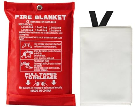 Manta ignífuga de fibra de vidrio, 1,5 m x 1,5 m, Extintor de llama reutilizable para cocina, aceite y fuegos eléctricos, manta de seguridad portátil roja