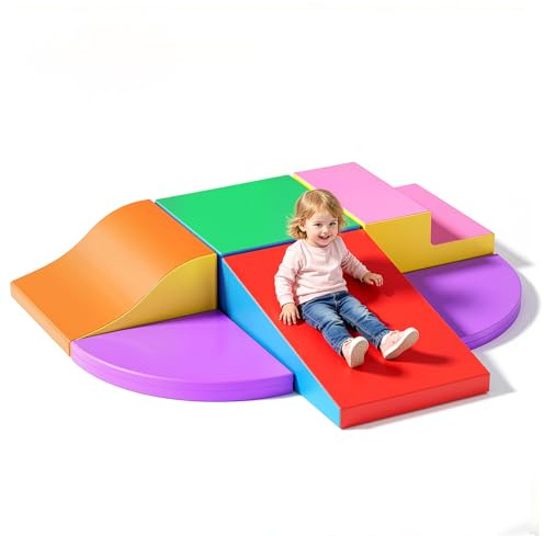 Wisbecost Parcours motricité bébé,6 Pièces Module Motricité Enfant Cuir PU Blocs Mousse Éducatifs - EPE Jouets Descalade Bébé Structure d'escalade Antidérapante