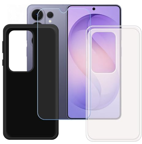 BMPNLSZ Funda (6,9) Screen Protector, Negro + Translúcido Suave Silicona TPU Canica Carcasa Caso Case + Cristal Templado Film Vidrio