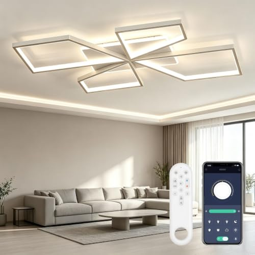 OTREN Plafon LED Techo Regulable, Lampara Techo Salon 78CM 65W Blanco | 3000K-6500K Lampara Techo con Mando a Distancia y APP, CRI 85+, función memoria, para Dormitorio Comedor