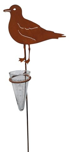 Bornhöft Edelrost Gartenstecker Möwe mit Glas-Regenmesser, Metall, 110 cm, Wetterfest, Garten-Deko für Beet, Terrasse & Balkon