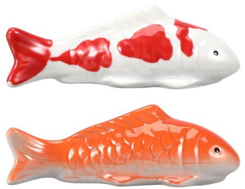 BESPORTBLE Set of Two Ceramic Fish Floating Aquarium Decor Porcelain Realistic Fish Figures and Garden Pond Ornament Small | for Garden Pond, Water Feature, Fountain and Outdoor Pool Decoration, Mixed Designs