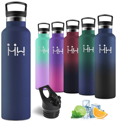 Motswedi Botella Termica 1 Litro, a Prueba de Fugas, Botella agua Acero Inoxidable, para Bebidas Calientes y Frías, Cantimplora Termica 1l, para Deportes, Gimnasio, Camping, Azul oscuro