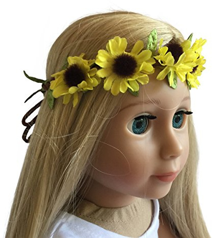 The New York Doll collection 18 Pouces / 46 cm Poupée Bandeau - Couronne de Tournesol Jaune floral - Accessoires Cheveux Pour 18 pouces / 46 cm Poupées